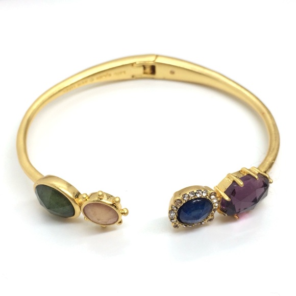 KATE SPADE PERFECTLY IMPERFECT GOLD TONE OPEN HINGED CUFF MULTI COLOR STONES - Picture 6 of 13